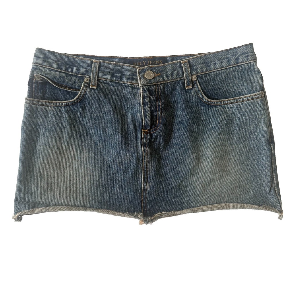 Vintage 90s Juicy Couture Jean Denim Micro Mini Skirt Sz Medium Glam USA Y2K
